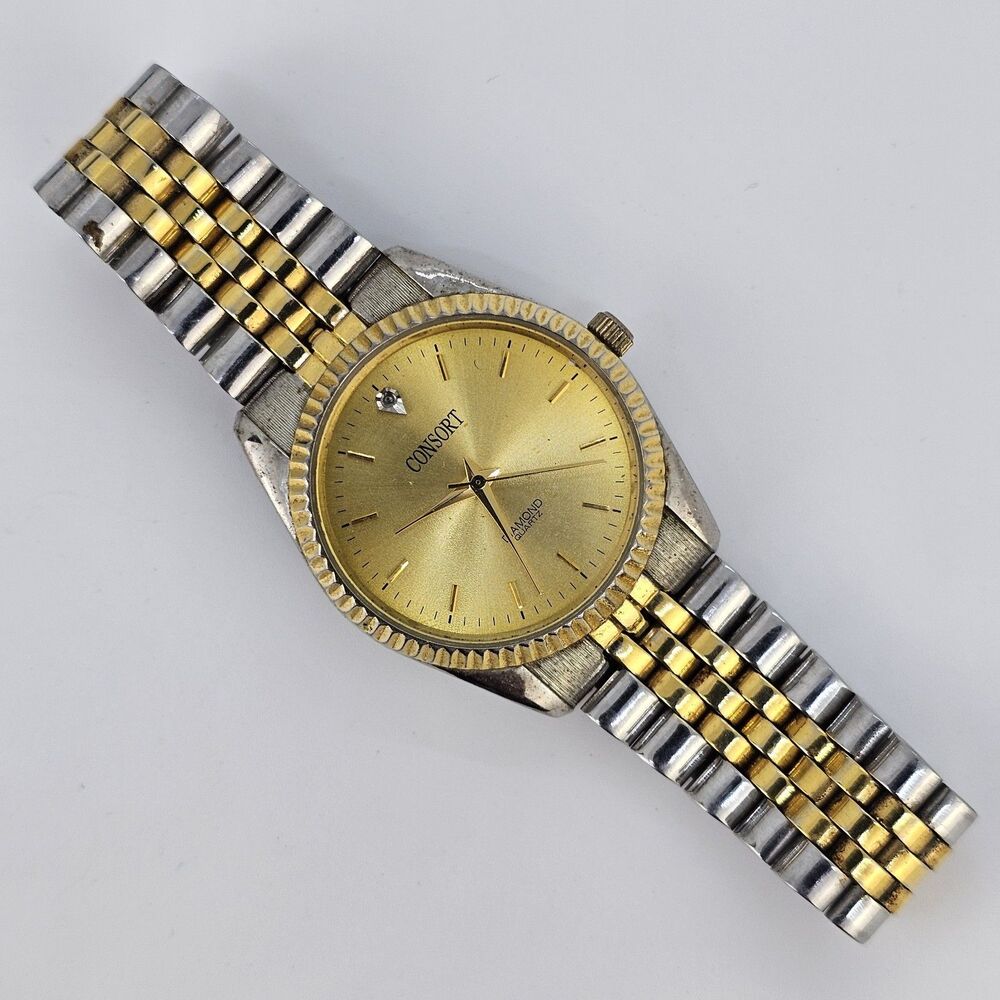 VTG Cosort Men's Watch 36MM Gold Dial Two Tone Band Up to 8" New Battery